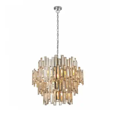 Round Champagne Crystal 15 Bulb Pendant Light with Chrome