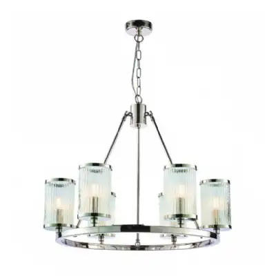 Nickel 6 Clear Glass Ribbed Shade Pendant Light