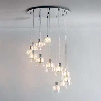 12 Drop Pendant Ceiling Light With Circular Crystal Glass