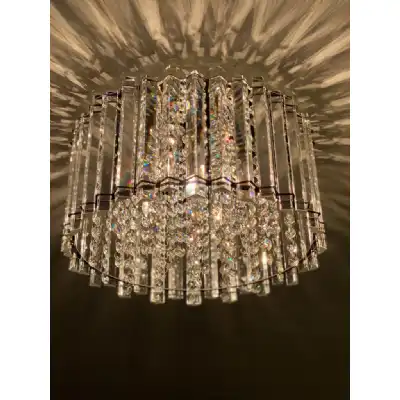 Elegant Round Crystal Glass Flush Ceiling Light with Droplets