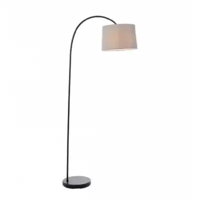 Black Metal Arched Floor Lamp with Cotton Shade