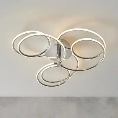 Abstract Circular Large Chrome Plated Ceiling Light with White Diffuser 60cm