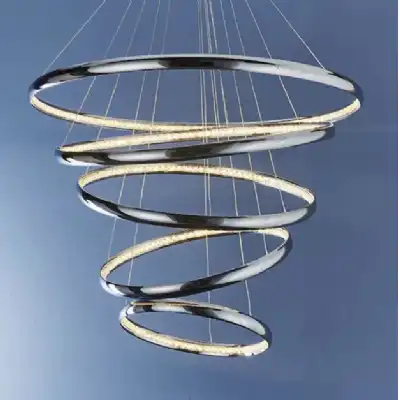 Large Multi Hoop Design Chrome Plated Ceiling Pendant Light 5 Rings