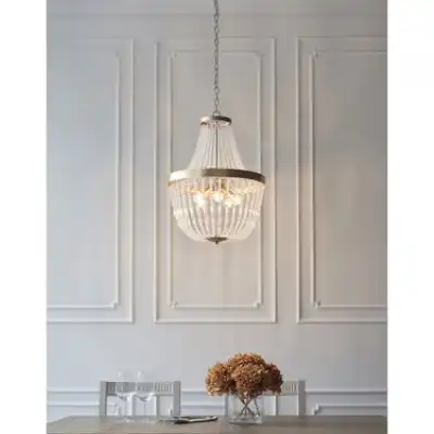 Round Clear Glass and Steel Chandelier Light in Rose Gold