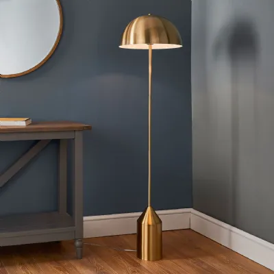 Gold Metal Tall Slim Floor Lamp with Dome Head Shade