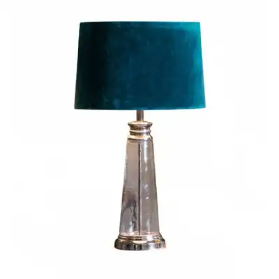 Glass and Metal Atlantic Blue Velvet Shade Table Lamp