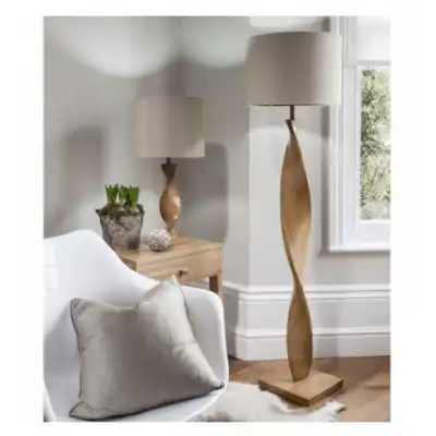 Twisted Turned Spiral Wood Floor Lamp Linen Shade