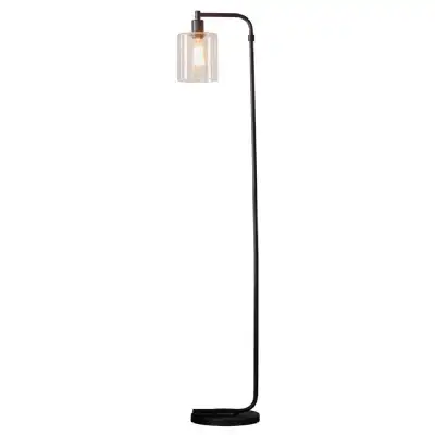 Tall Steel Floor Lamp with Glass Shade