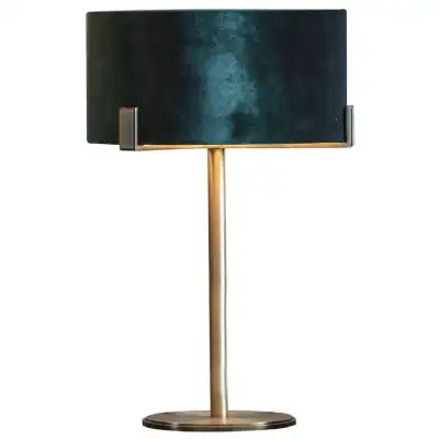 Matt Antique Brass Table Lamp with Emerald Green Velvet Shade