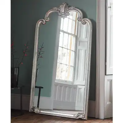 Large Silver Ornate Carved Leaner Mirror