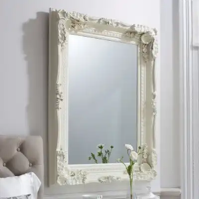 Matt Cream Wooden Large Ornate Bevelled Wall Mirror