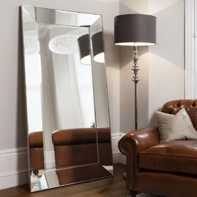 Large Leaner Floor Mirror Mirrored Bevelled Glass Frame