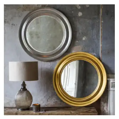 Retro Style Scooped Gold Leaf Metal Frame Round Wall Mirror 84cm Diameter
