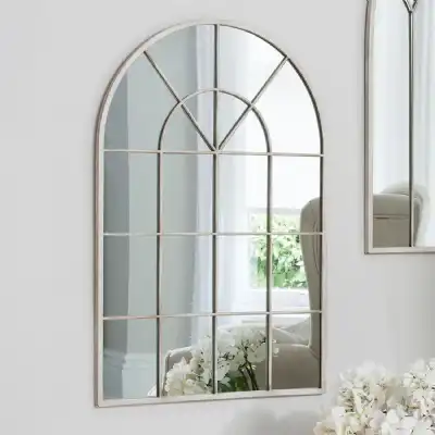 Multi Window Arched Top Metal Wall Mirror Vintage Cream Painted