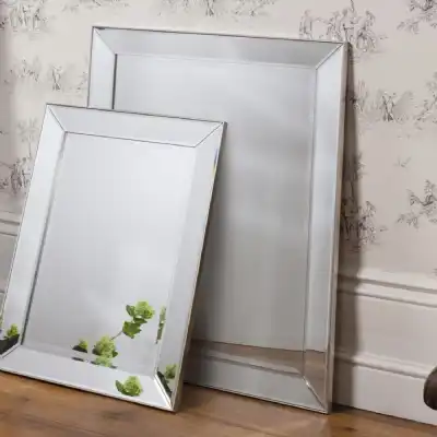 Champagne Modern Bevelled Rectangular Large Wall Mirror 100cm Tall x 80cm Wide