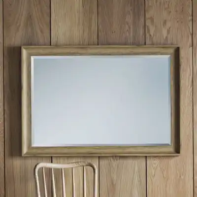 Oak Wood Angled Framed Rectangle Bevelled Wall Mirror