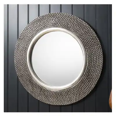Pewter Raised Bobble Bead Effect Round Wall Mirror