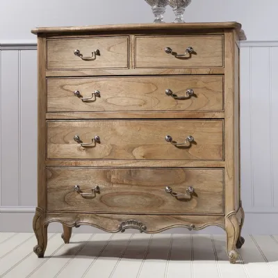 French Style Weathered Wood Chest of 5 Drawers