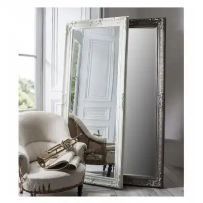 Antique Silver Ornate Large Rectangular Leaner Wall Mirror