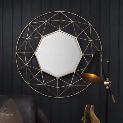 Gold Round Geometric Metal Wall Mirror