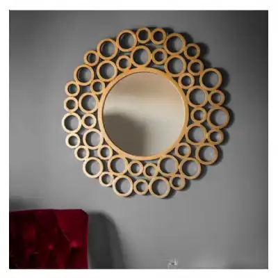 Gold Multi Rings Circles Round Metal Wall Mirror