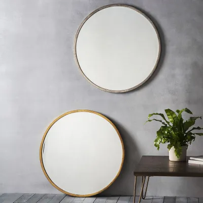Simple Antique Silver Thin Framed Round Wall Mirror