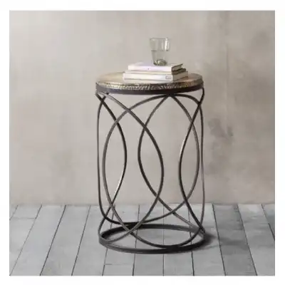 Iron Intricate Gold Top Round Side End Table