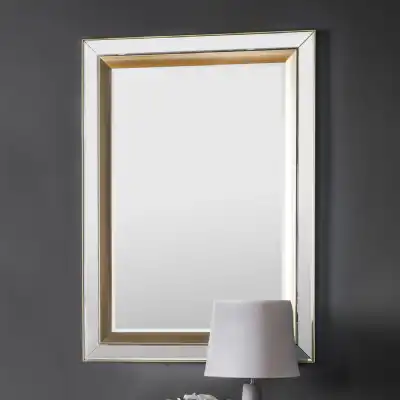 Mirrored Gold Inlay Rectangular Full Length Bevelled Wall Mirror
