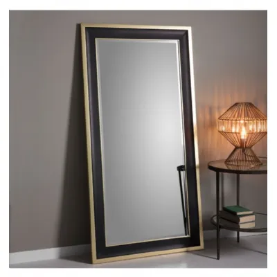 Large Black and Gold Leaner Floor Mirror