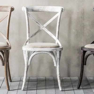 French Cafe Dining Chair Distressed White Wooden Frame