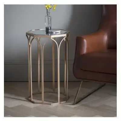Gold Metal Octagonal Side Lamp Table Clear Glass Top