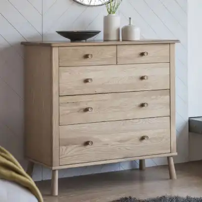 Washed Oak Chest of 5 Drawers