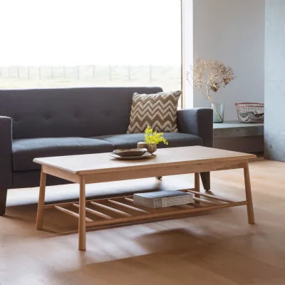 Light Oak Rectangular Coffee Table with Lower Shelf
