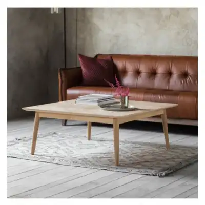 Large 100cm Square Light Oak Coffee Table Chevron Design