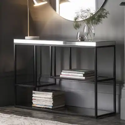 Black Display Console Table Mirrored Glass Top 120cm Wide