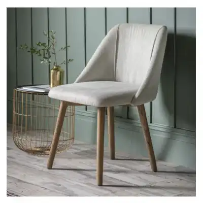 Pair of Neutral Linen Fabric Dining Chairs Ash Wood Legs