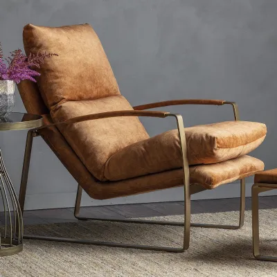 Ochre Velvet Fabric Lounger Relaxing Armchair