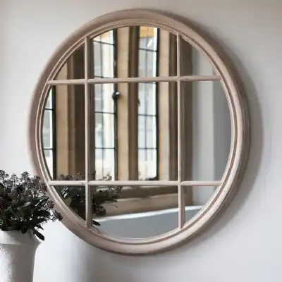 Round Window Plain Wall Mirror Silver Wood Frame