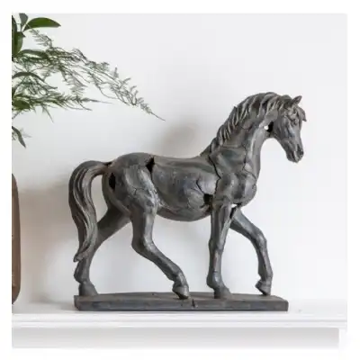 Antique Distressed Horse Statue Home Decor Piece in Grey