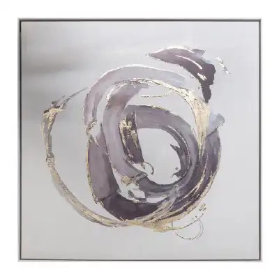 Opal Glass Abstract Silver Framed Square Wall Art in Metallic Gold and Grey