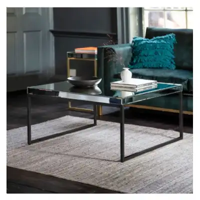 Lux Style Mirror Top Black Square Coffee Centre Table 46x90cm