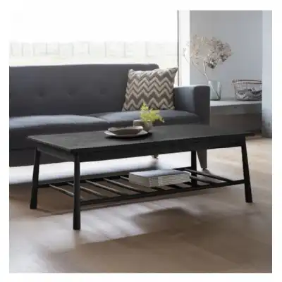 Nordic Rectangular Black Solid Wooden Sofa Coffee Table With Shelf