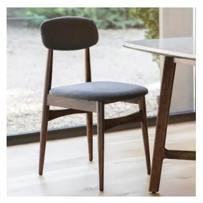 Dark Wood Grey Fabric Upholstered Dining Chair