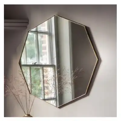 Simple Champagne Thin Framed Octagonal Wall Mirror