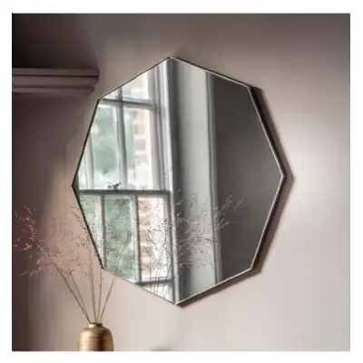 Modern Unique Octagonal Arched Silver Metal Frame Bedroom Wall Mirror 80cm Diameter
