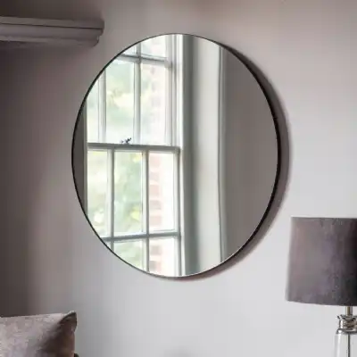 Black Metal Framed Round Wall Mirror
