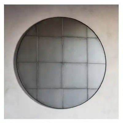 Silver Large Round Wall Mirror With Grids