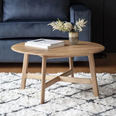 Wooden Light Oak Round Coffee Table 80cm Rounded Edges