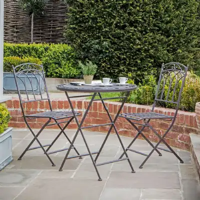 Outdoor Bistro Metallic Chair Table Set In Brown Painted