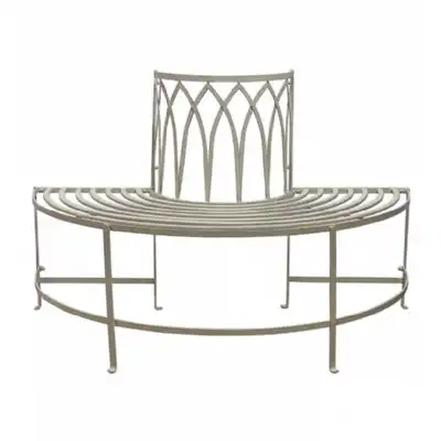 Rustic White Painted Half Circle Round Tree Outdoor Metal Garden Bench